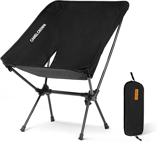 CAMEL CROWN Silla de camping portátil plegable compacta para césped, silla de mochilero ligera con bolsa de transporte para senderismo al aire