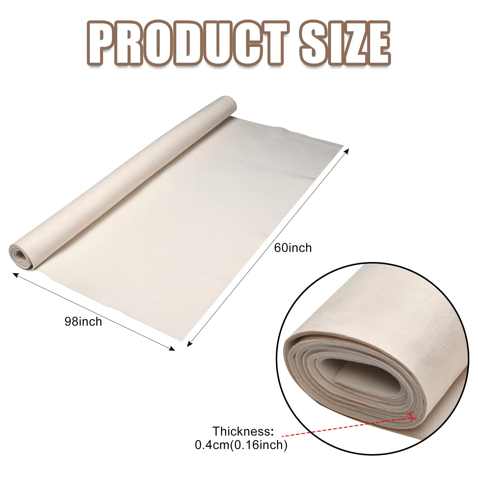 Blueshyhall Stoff per tettuccio auto in simil-pelle con schiuma, 250 x 150 cm, 380 g/m², Rivestimento per headliner, tessuto per riparazioni per auto, camper, barche e mobili fai-da-te (Beige)