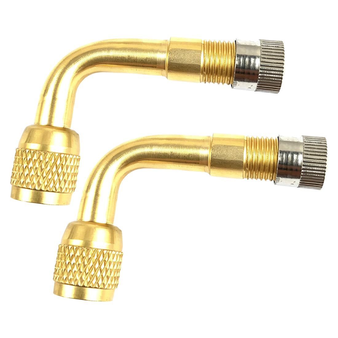 2 Pezzi Kit Gonfiaggio Pneumatici Auto, Adattatore Valvola Presta 90° in Metallo, Prolunga/Estensione per Valvola Pneumatico per Auto, Moto, Bici, Scooter