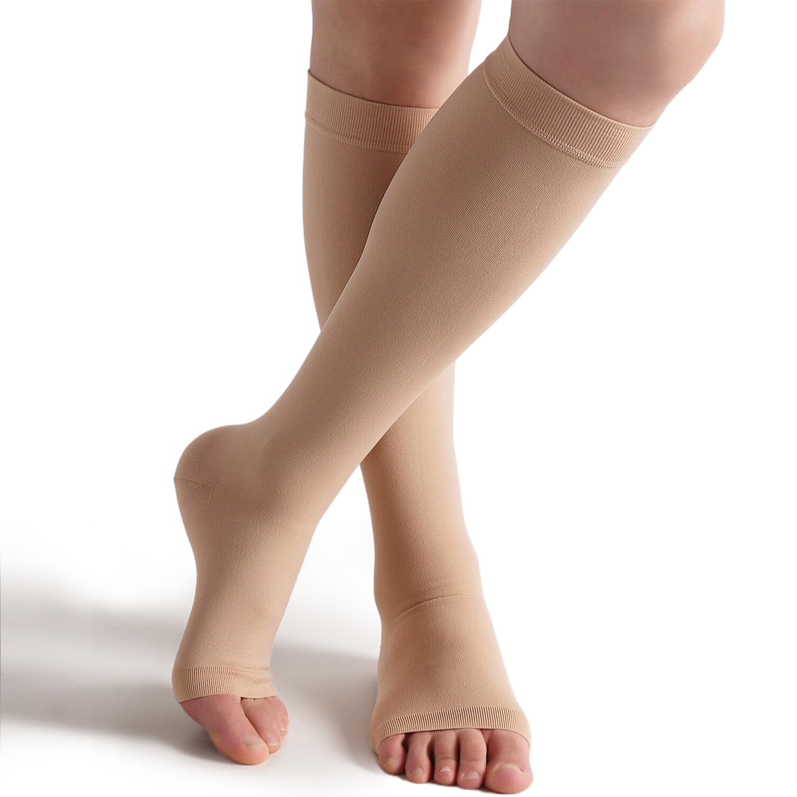 Bounfend® Compression Socks 20-30mmHg, Knee High Open Toe, Medical Grade Stockings for Women and Men,Varicose Vein Swollen Legs, Shin Splints, Nursing