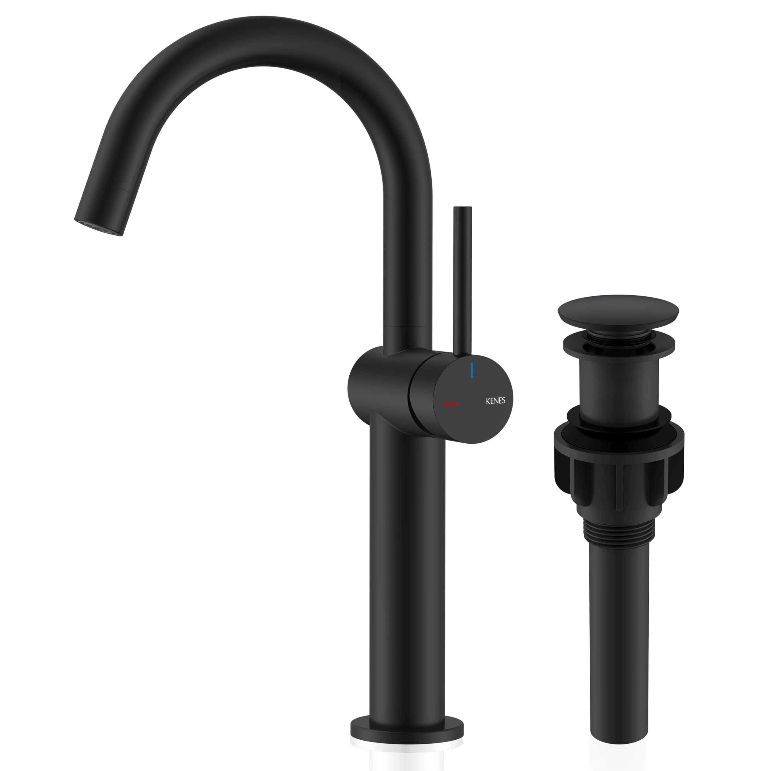 Photo 1 of KENES Matte Black Tall Bathroom Vessel Sink Faucet, Single Handle Bathroom Faucet Single Hole, Tall Vanity Faucet with Pop Up Drain and Supply Lines, KE-9005C-2