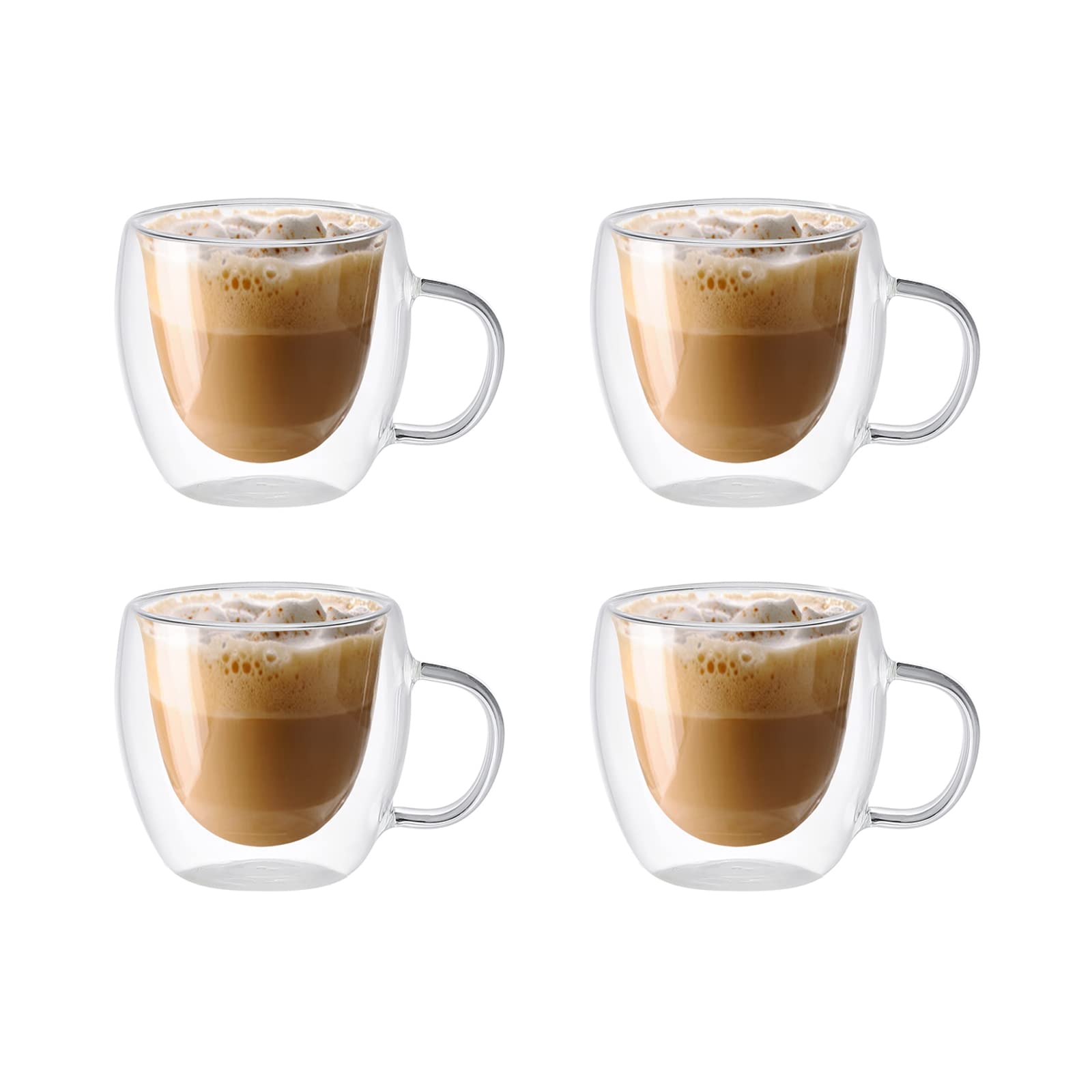 Tazas de café de vidrio de doble pared, taza de café de vidrio aislado de 150 ml con asa, tazas transparentes para bebidas latte americanas, capuchinos, tazas de café espress