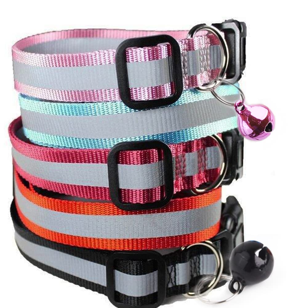 12PCS Collare Gatto Riflettenti,Collari per Gatti Antistrozzo con Campanellino,Regolabile 20-34 cm,Sicuro,Nylon, Accessori Animali Domestic (strip)