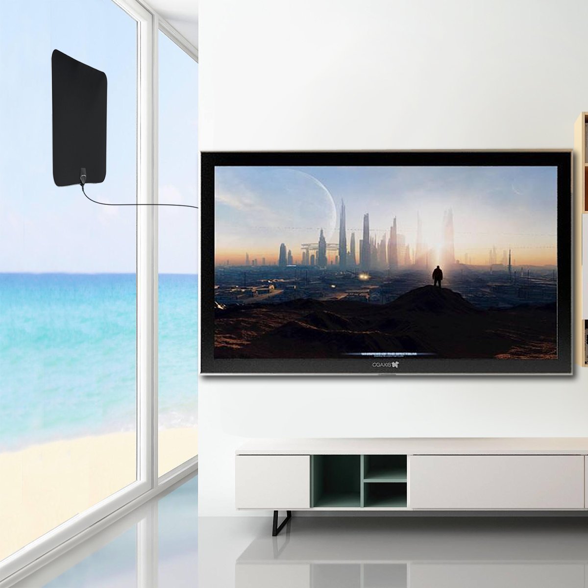 TV Aerial,HDTV antenna Amplified Indoor TV Aerial 50 Miles Digital HDTV Indoor Antenna with Detachable Amplifier Signal Booster,High Reception TV Aerial IndoorLibra Gemini Black