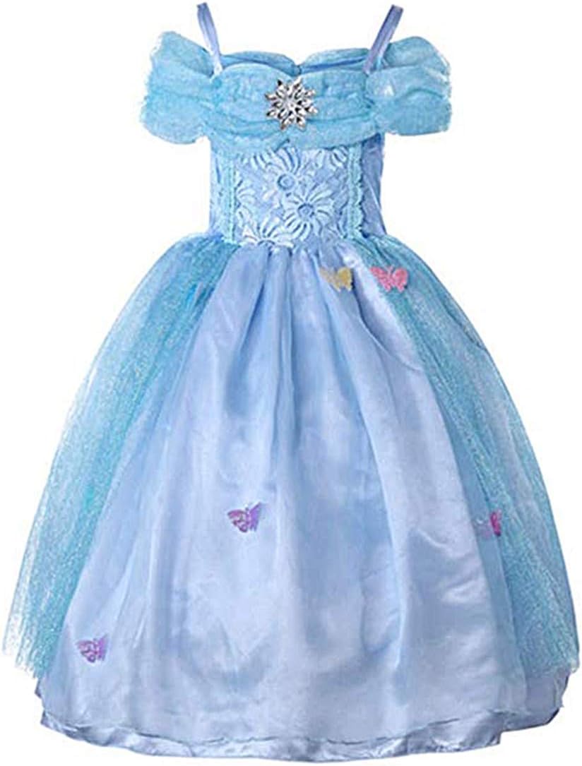 Cinderella Princess Dress Holiday Cosplay Costume Girls Party Dress with Rhinestone Butterflies Birthday Party Dress