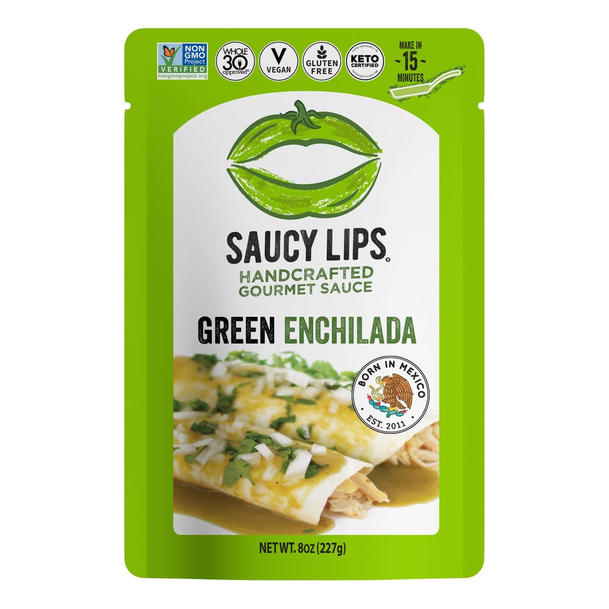 Saucy Lips Green Enchilada Sauce - Tangy Tomatillo Mexican Blend, Handcrafted Salsa Verde, Versatile Cooking Sauce, 8oz