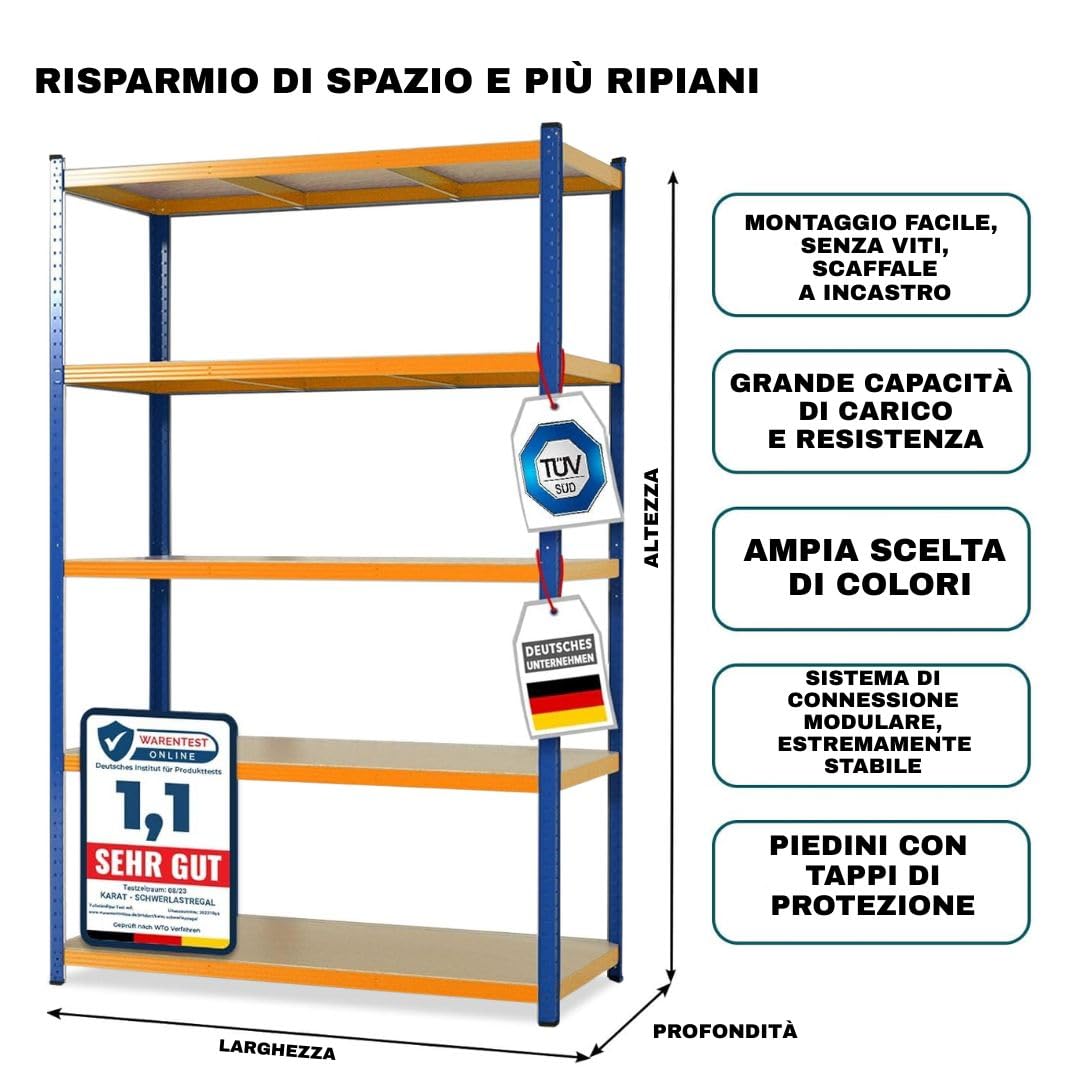 KARAT Scaffale per carichi Pesanti, XXL, 200 x 180 x 60 cm, per Garage, Cantina e Officina, scaffalatura Larga, Cantina, scaffale da Officina (TitanRack Big)