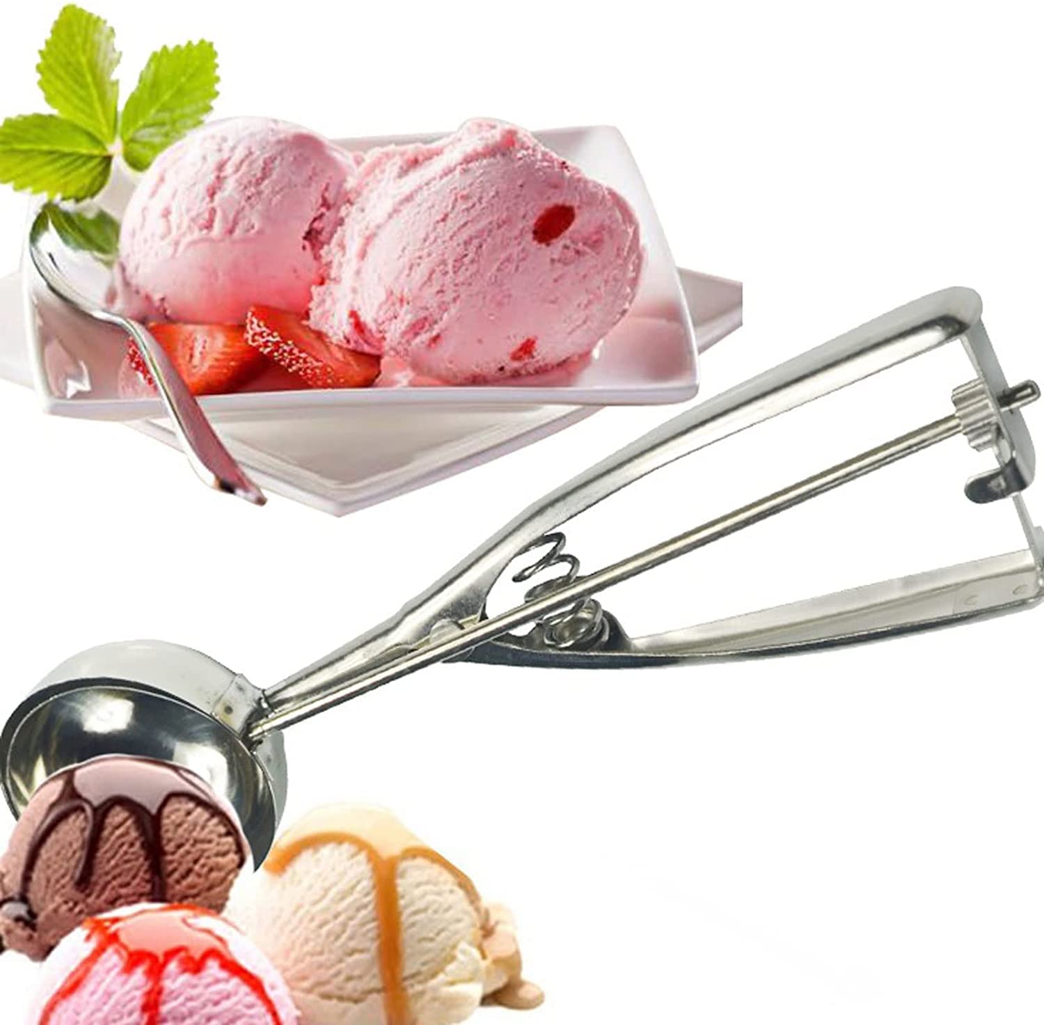 AKAZI Pinces à Glace Cuisine crème glacée purée Pomme de Terre cuillère en Acier Inoxydable de qualité Alimentaire poignée à Ressort Accessoires de Cuisine Pinces