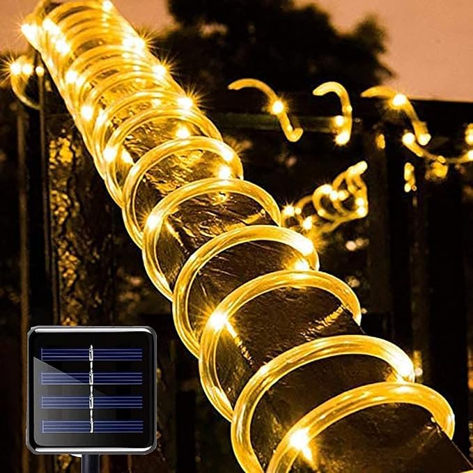 SHANJIA Solar Rope String Lights, 7.5M/25ft 50LEDs Waterproof Copper Wire Lights Tube, Outdoor Rope Lights for Garden Yard Path Fence Tree Wedding Party Decorative (Warm Colors)