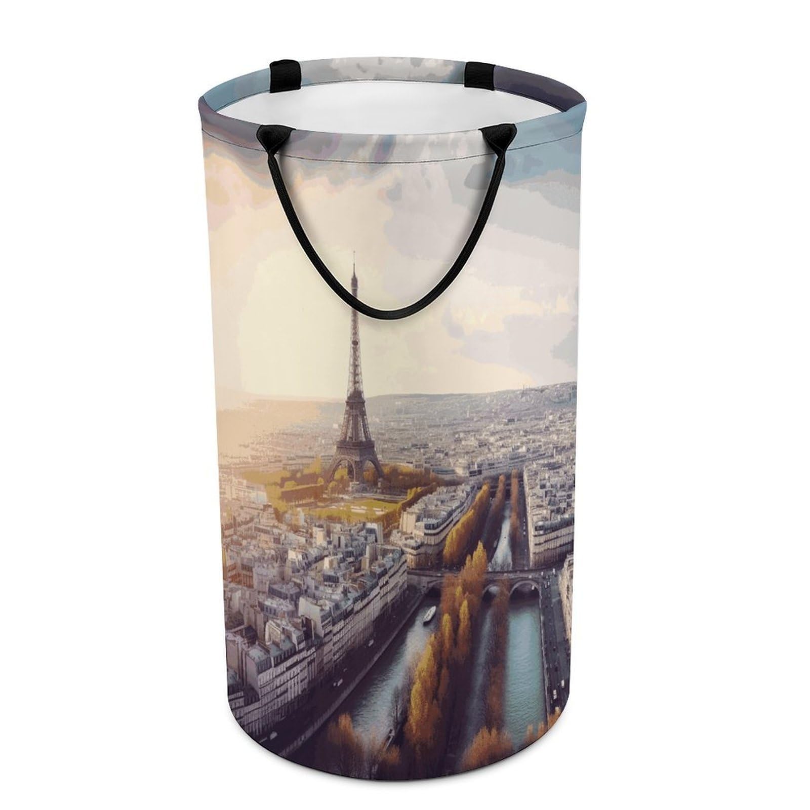 Aerial View of Paris Cityscape Laundry Basket Waterproof Laundry Hamper Freestanding Collapsible Clothes Hamper with Reinforced Handles 86L Large Foldable Tall Clothes Basket for Bathroom