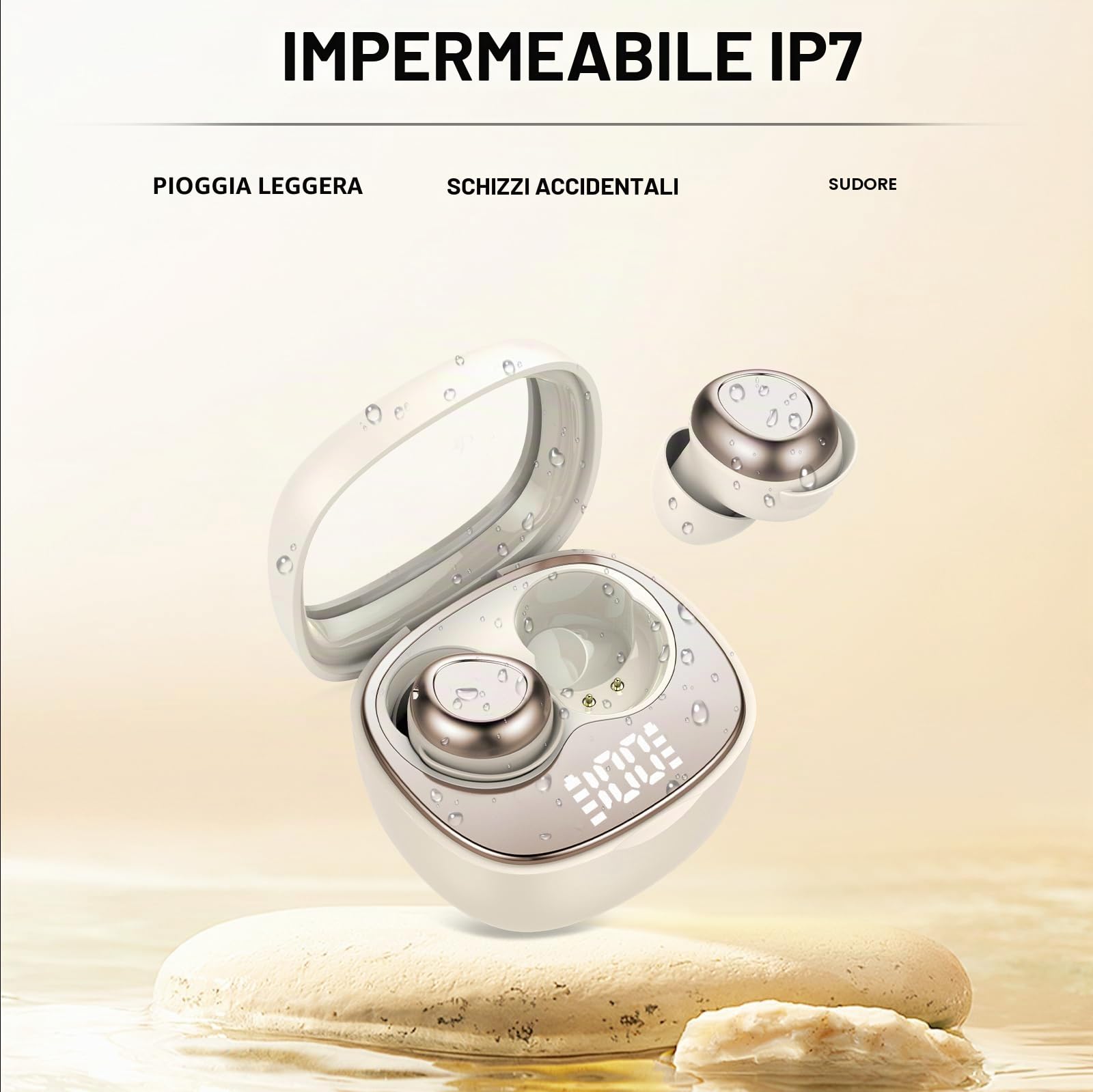 Doubc Mini cuffie per dormire, Bluetooth 5.4, in-ear, senza fili, con 25 ore di autonomia, morbide, suono delicato, comode da indossare, senza sensazione di pressione, beige