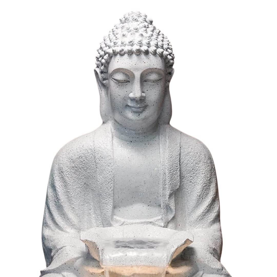 SwarnHouse Decors® Lotus Buddha Water Fountain for Home | Offic| Garden Big Size - 3 FT | Best Gift for Any Occasion | Beautiful Home Decor Items for Living Room (White -Black Dots) - Image 3 thumbnail