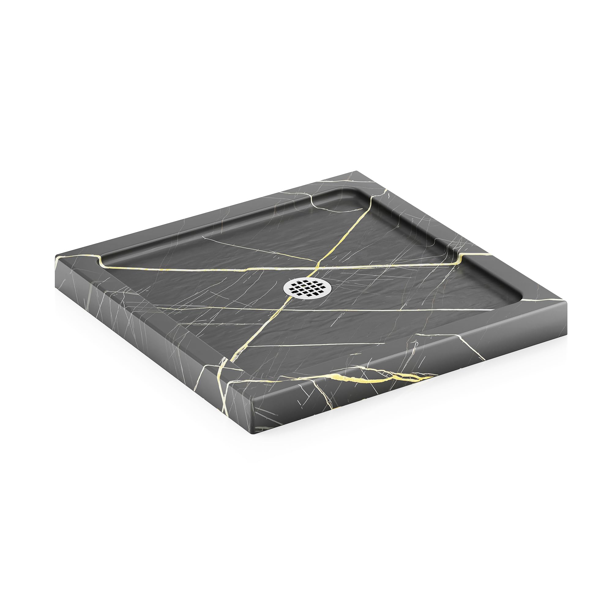 KPUY 32'' L X 32'' W Shower Base Pan with Center Drain, Blackish-gray