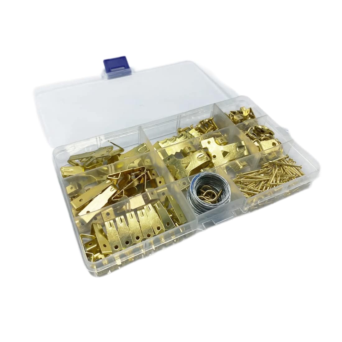 216pcs Picture Hanging Kit, Picture Fame Hooks, Heavy Duty Set including Wire, Photo / Frames Hanger with Nails Brass Finish Wall Hooks