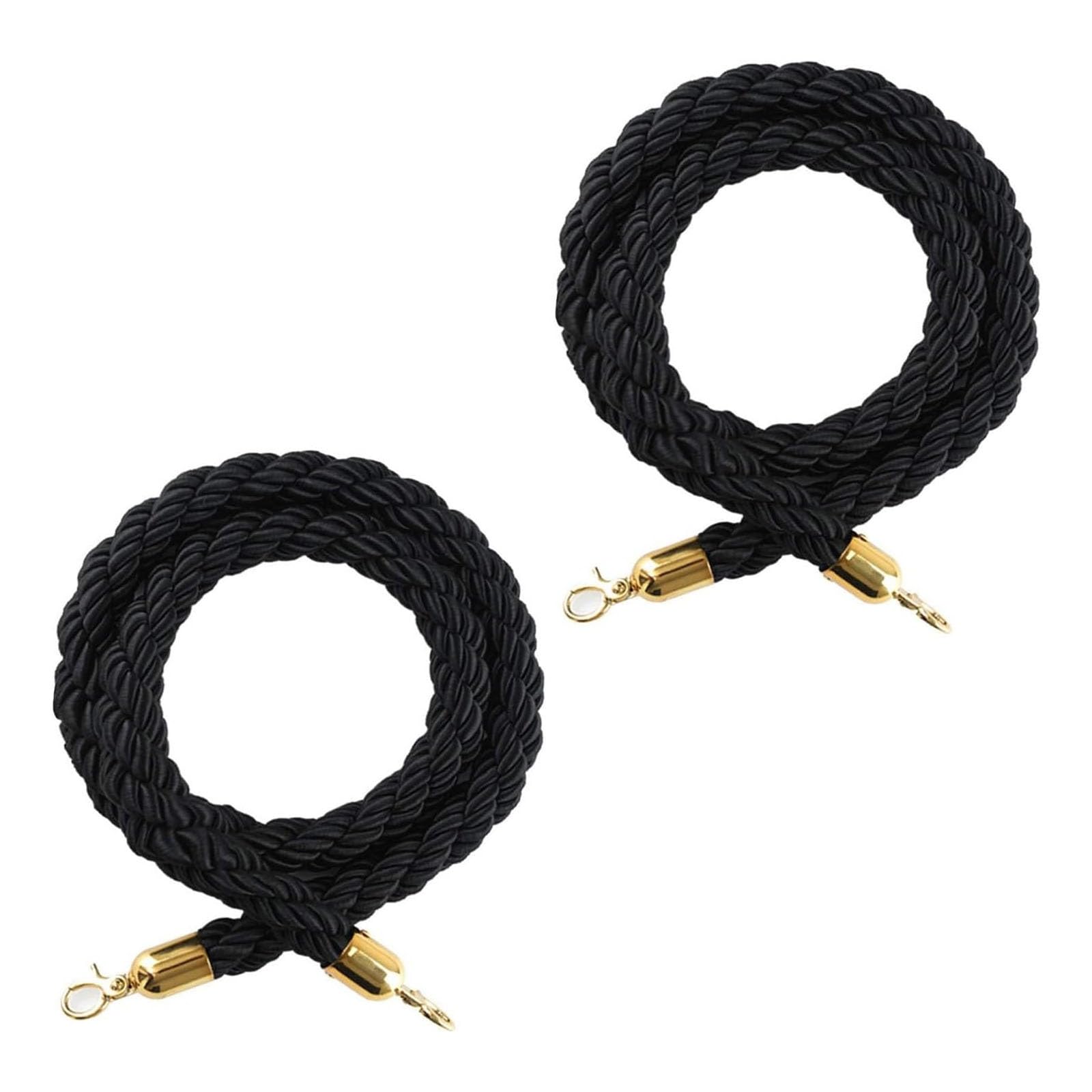Ghkryd Black Gold Hooks Barrier Rope, Queue Divider Stanchion Braided Hemp Rope, 2 Psc Twisted Barriers, Nylon Handrail(,200Cm(6.6Ft))