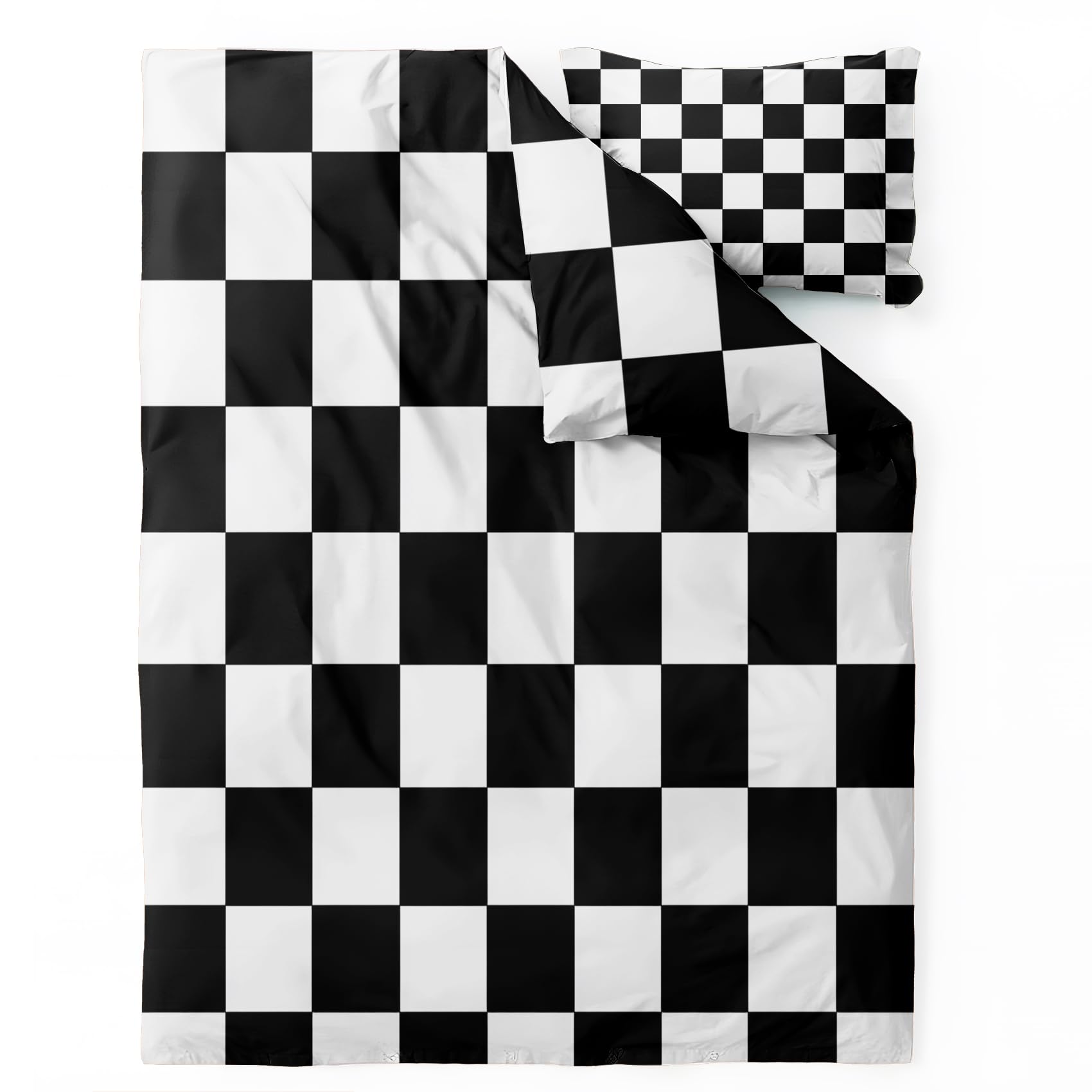 Generisch Schachbrett Bettwäsche 135x200 - Schwarz Weiß Bettbezug 135 x 200 2er Set, Weiche & Angenehme Mikrofaser Bettbezüge & Kissenbezug 80x80, Bettwäsche-Sets mit Reißverschluss P#-200