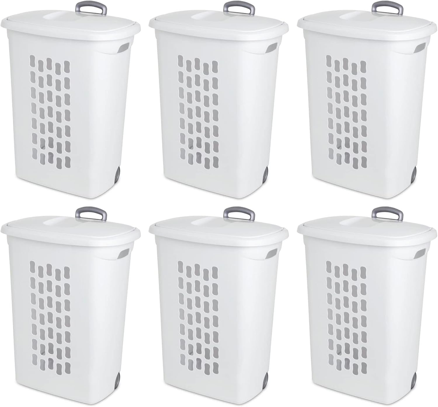Sterilite White Laundry Hamper With LiftTop, Wheels, And Pull Handle