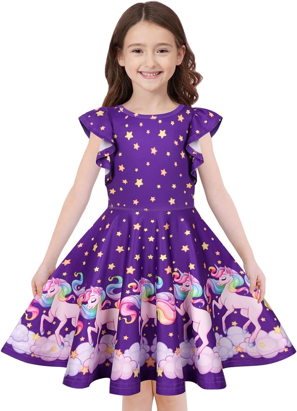 Quedoris Girls Dress Unicorn Printed Casual Party Twirly Dress for Kids in 2t to 10 Years