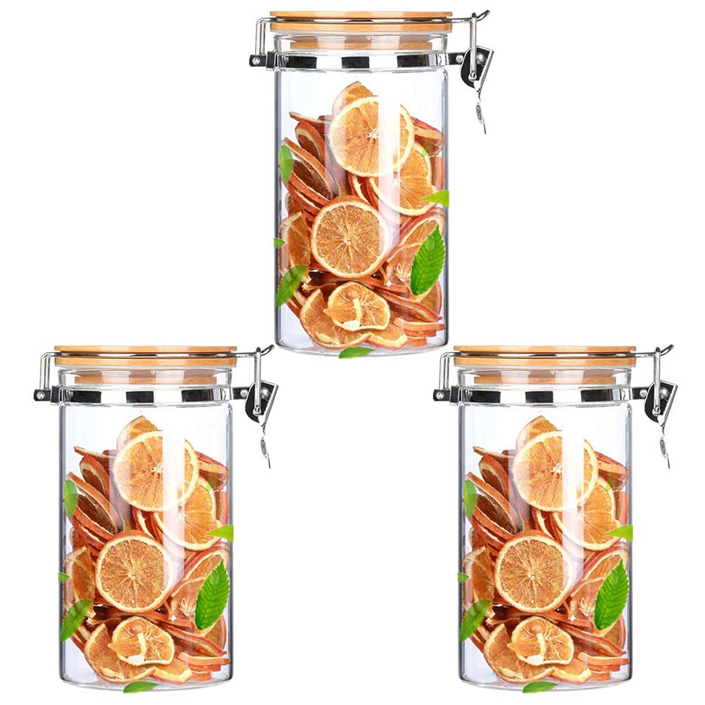 Vorratsdosen aus Glas, mit Bambusdeckel, luftdicht, Küchenbehälter für Lebensmittel, Vorratsdosen-Set für Tee, Kaffee, Snacks, 1200 ml, 3 Stück