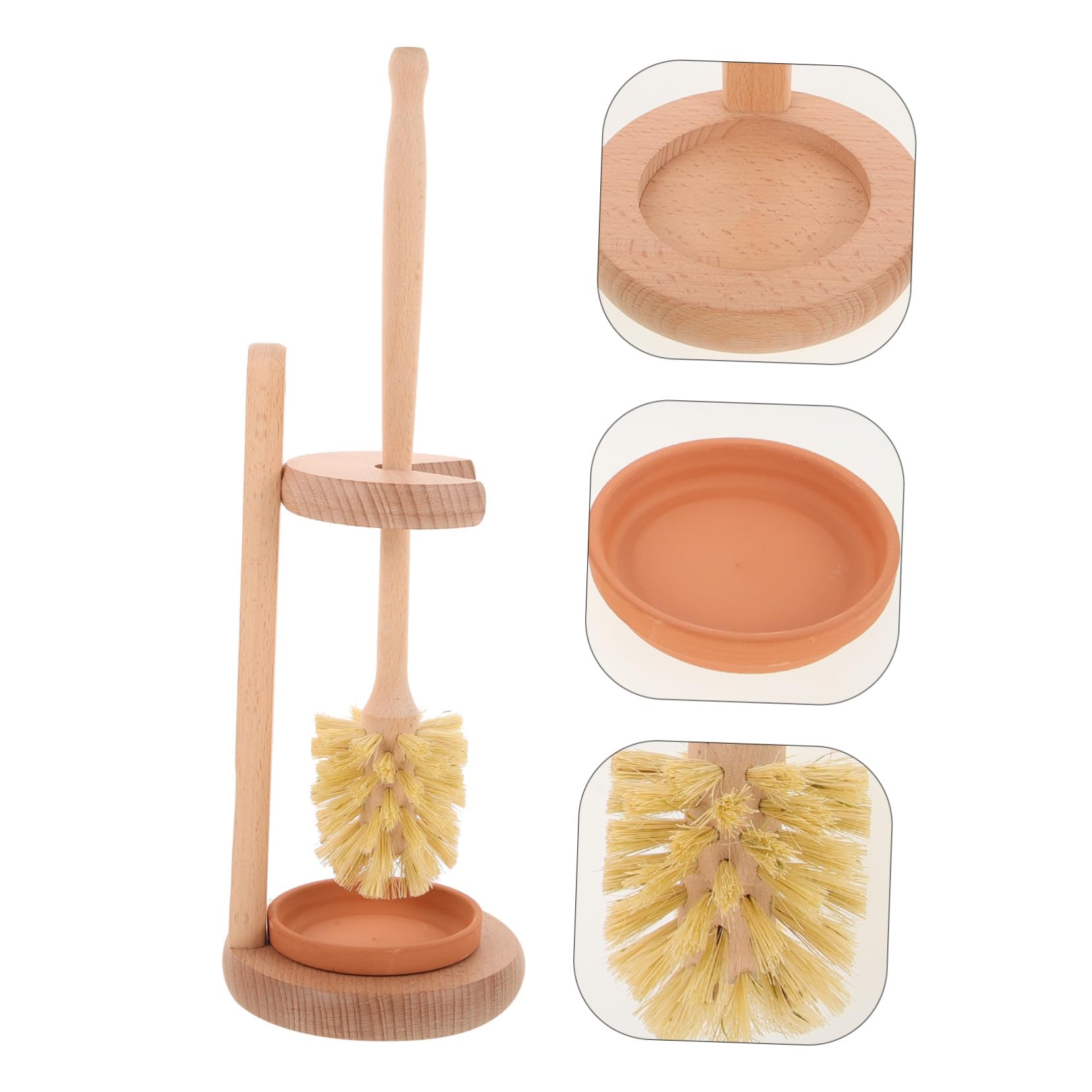 Gatuida Cepillo De Inodoro con Soporte De Base De Cerámica y Madera De Haya De Yute, Juego De 1 Unidad, Accesorio De Baño Ergonómico para Limpieza Eficaz Hogares y Locales Públicos