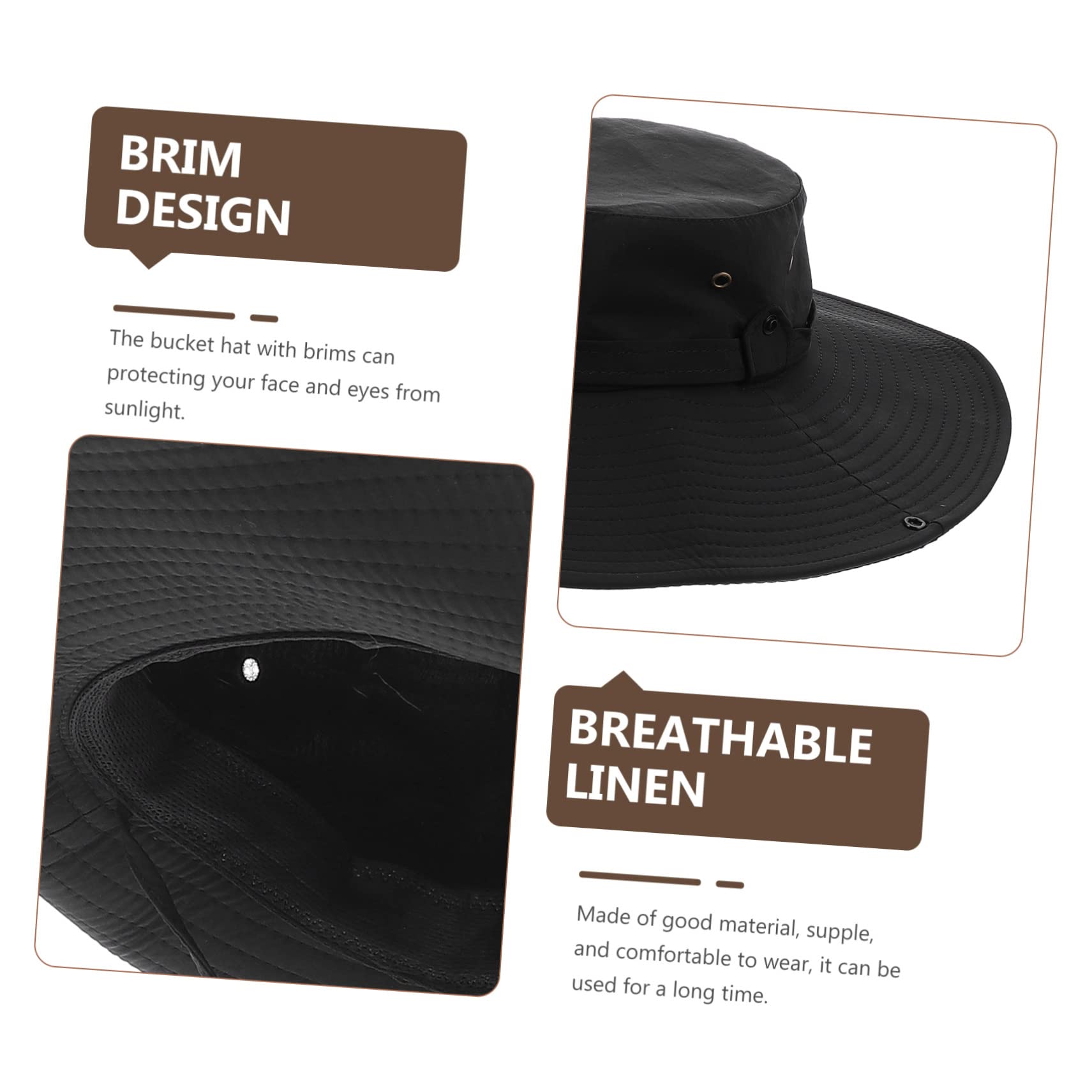 WOFASHPURET Fashionable Drawstring Bucket Hat Lightweight Sun Hat Uv Protection for Fishing Camping Music Festivals Black