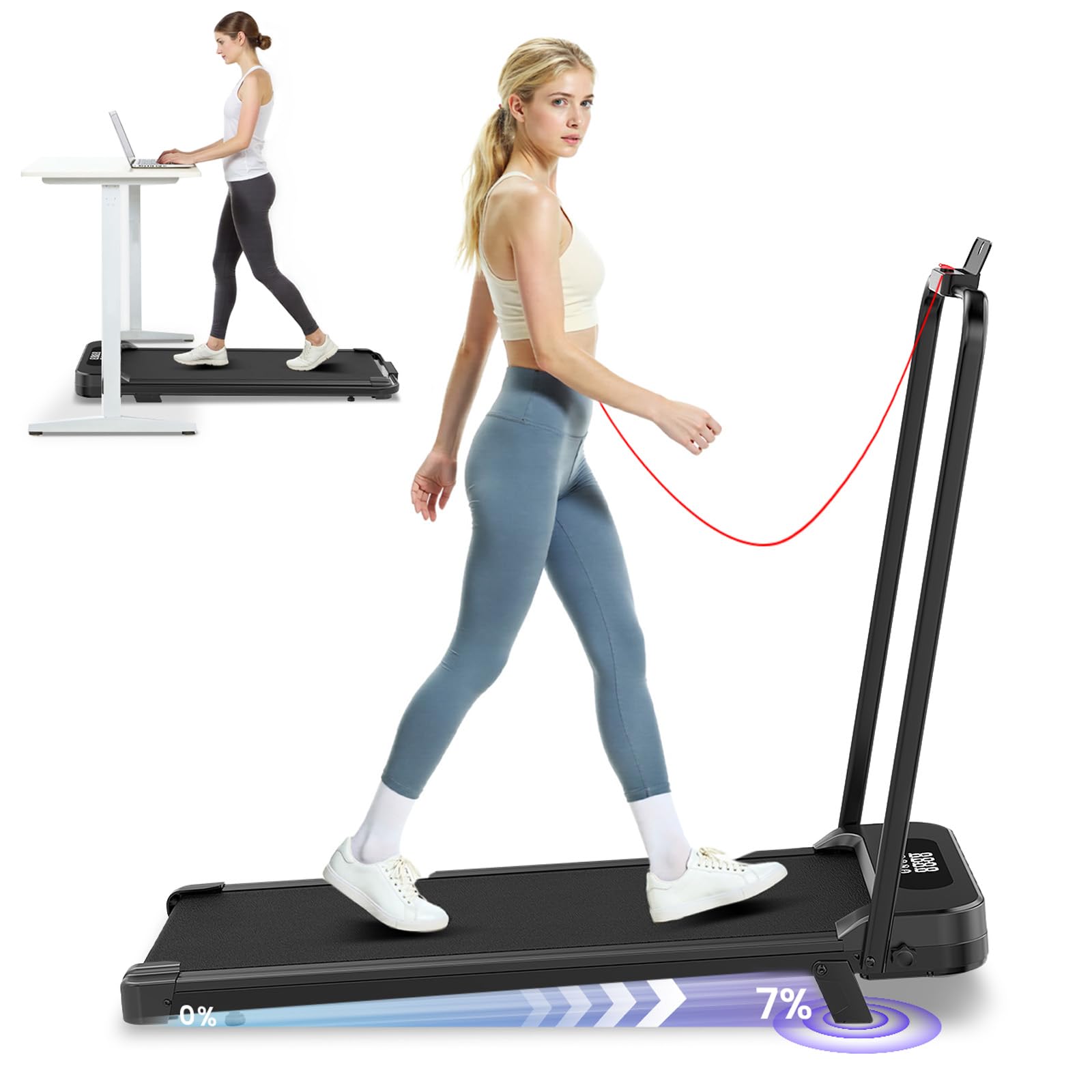 Foldable Walking Pad with Incline, 2.5HP Under desk Treadmills for Home