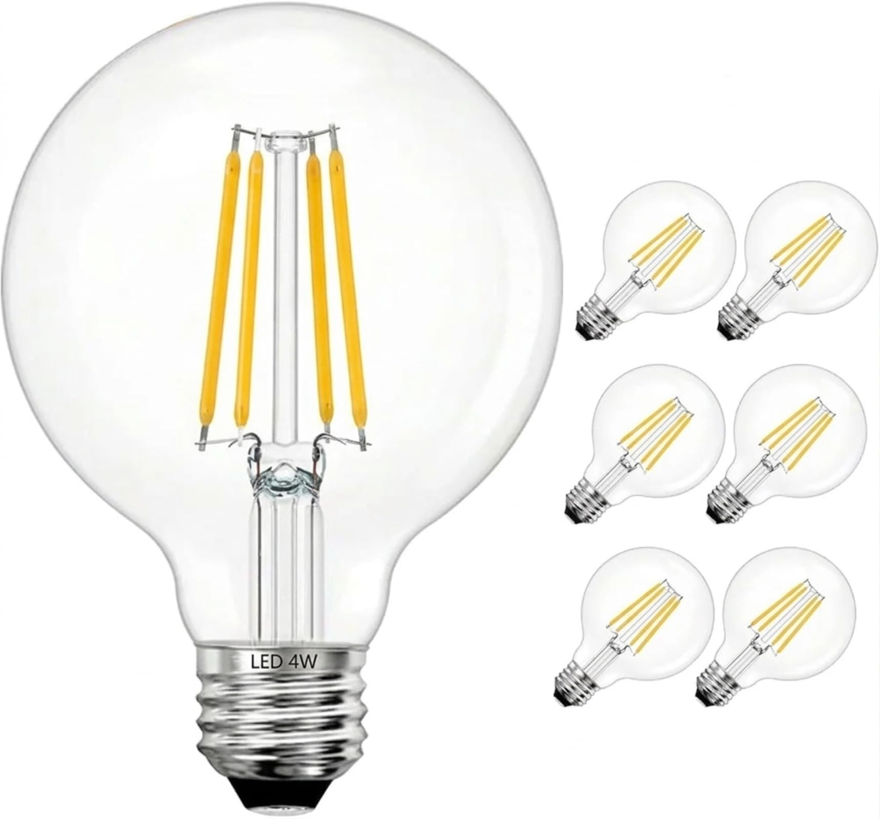 HUA QIANG WANG Vintage E27 LED Edison Globe G80 Filament Light Bulbs (6-Pack) | 2700K Warm White, Clear Glass, 4W Non-Dimmable Decorative Bulbs, Soft Ambient Light (Not for Bright Lighting)
