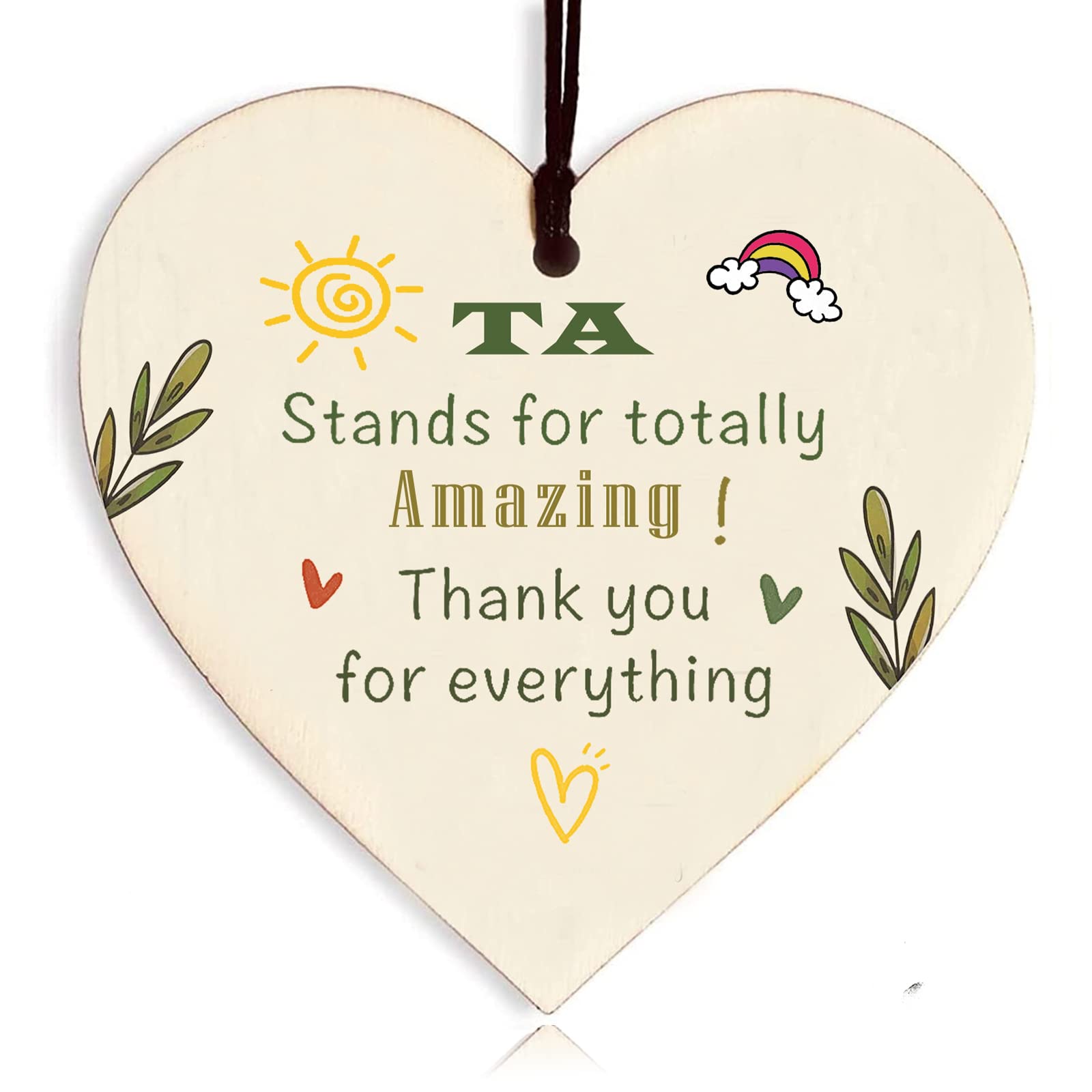 Teaching Assistant Gift for Women, Heart Wooden Hanging Plaques, Thank You Teacher Assistant Gifts, Teacher Plaques, Leaving School on Teachers Day Birthday Graduation Season