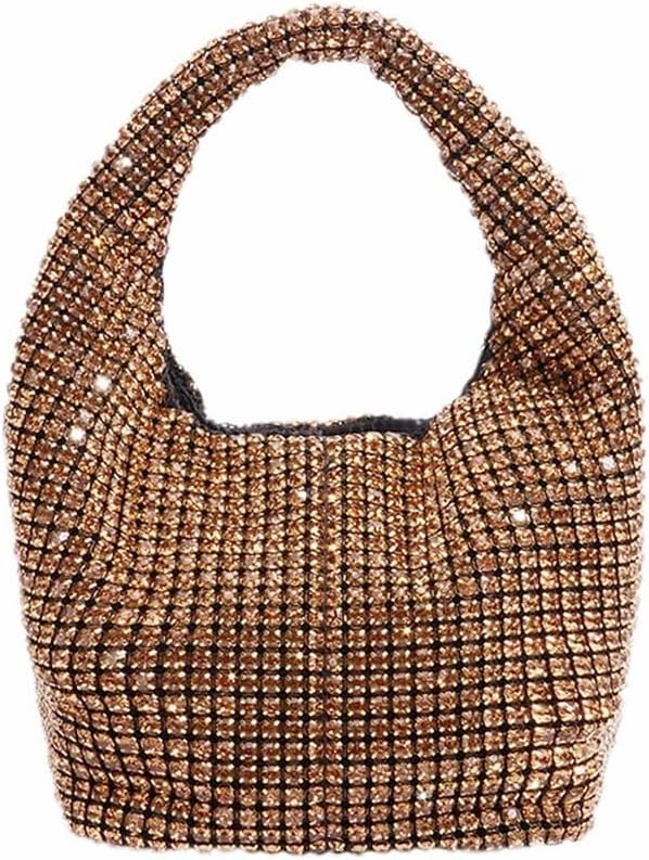 DJBM Ladies Full Diamonds Bucket Handbag Rhinestone Evening Bag Bling Clutch Purse for Women Party Prom Cocktail Wedding