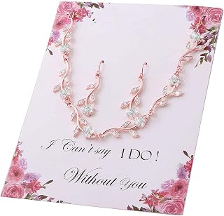 Bridesmaid Gift Jewelry Sets of 1 4 6 7 8 for Wedding,Pave Crystal Simulated Diamond Leaf Flower Jewelry Set for Bridesmaid