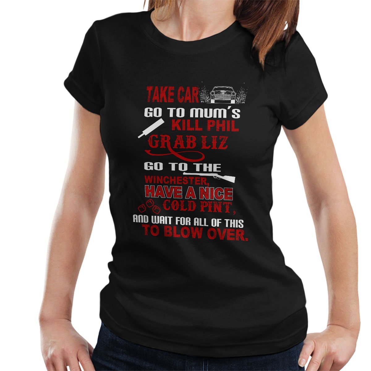 Cloud City 7 Women's Black Shaun Of The Dead Plotline T-Shirt