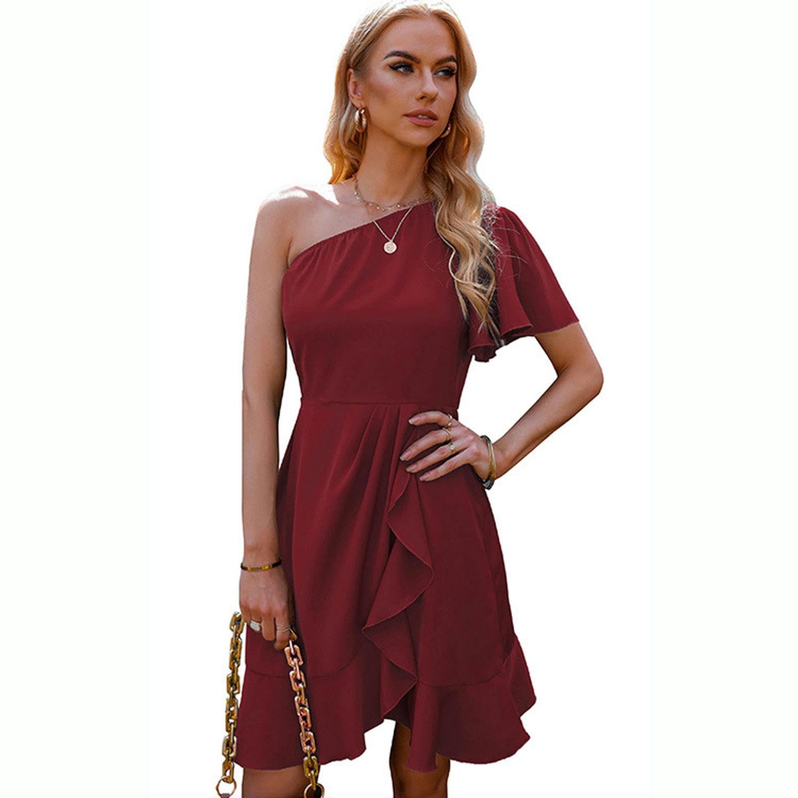 Robe d'été asymétrique légère avec coupe ligne A et volants amples