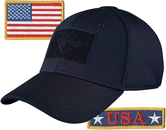 Condor Fitted Tactical Cap Bundle - USA Morale & USA Flag Patches - Choose Size
