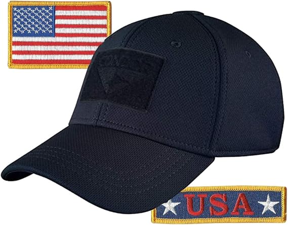 Condor Fitted Tactical Cap Bundle - USA Morale & USA Flag Patches - Choose Size