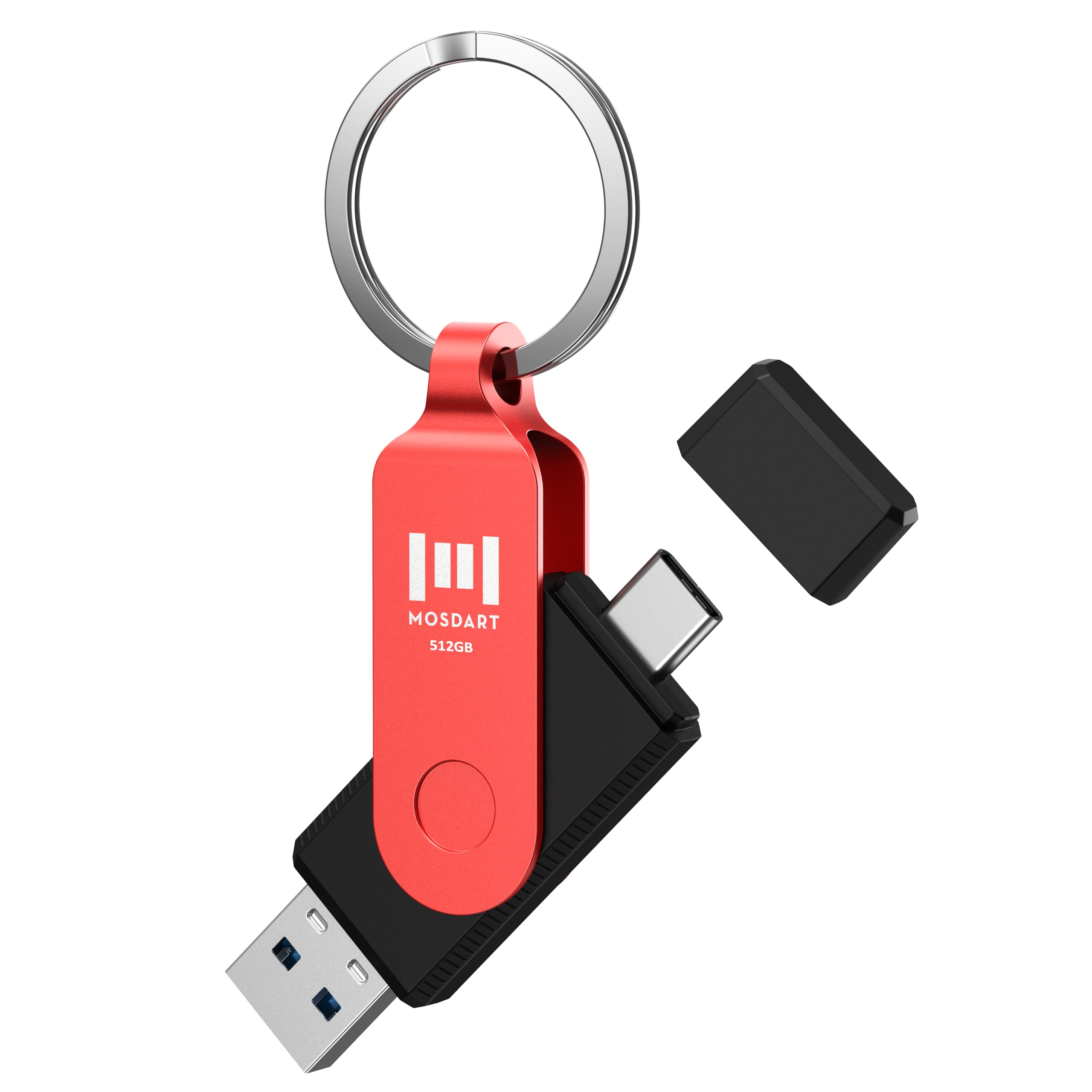 MOSDART 512GB USB C Dual Flash Drive with Keychain - 2 in 1 OTG USB 3.0 Type-C Thumb Drive Memory Stick for Android Phones, Computers, MacBook, iPad and More USB-C Devices, Red