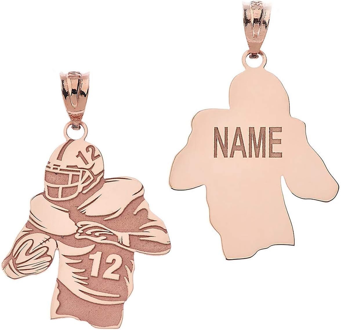 Sports Charm Certified 14k Rose Gold Personalized Football Player Pendant with Your Name and Number