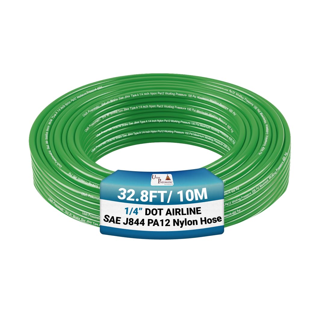 UTAH Pneumatic 1/4 Dot Air Line - 0.25" OD, 32.8 Feet (10 Meters) Nylon Hose - Approved for Air Tubing, Brake System or Fluid Transfer