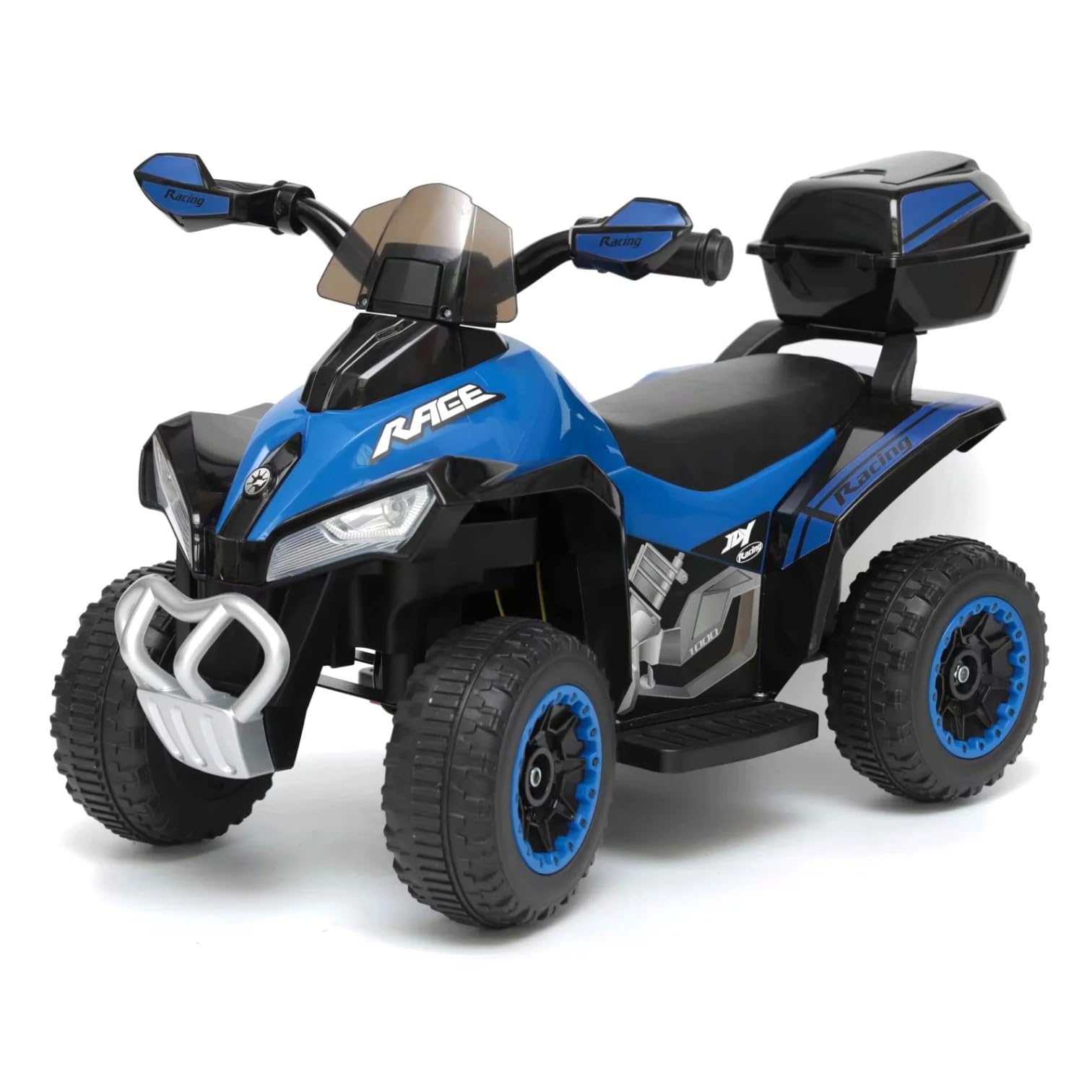 Quad Elettrico per Bambini Blu/Nero - Veicolo 4 Ruote Sicuro e Divertente, Batteria Ricaricabile 6V, Supporto 20kg, Ideale 18-36 Mesi con Funzione Retromarcia con Bauletto e Luci Led