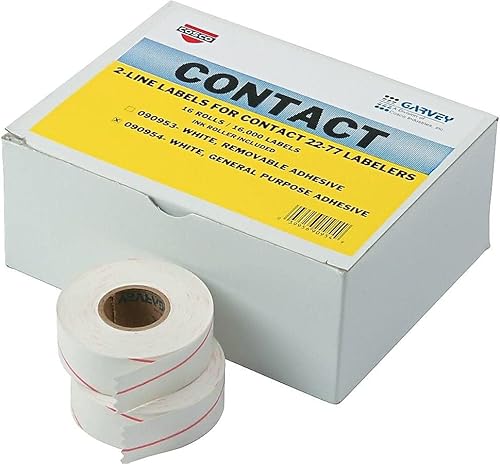 Garvey 090954 Etiquetas de marcador de precio de dos líneas, 5/8 x 13/16, blancas, 1000 por rollo (caja de 16 rollos)