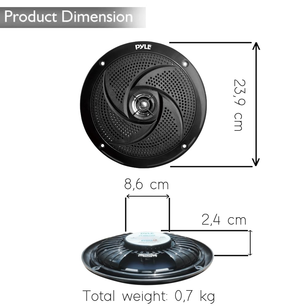 2 PLMRS8B Altavoces Marinos fullrange, 2 vías, 8" 23,9 cm 239 mm, 160 vatios RMS, 320 vatios máx., 4 ohmios, Resistentes al Agua, para embarcaciones, Color Negro, par + Cables Gratis