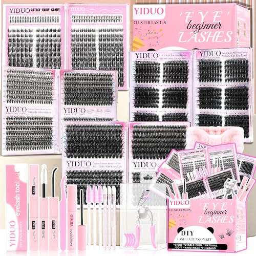 YIDUO 1916Pcs Lashes Clusters Kit 4 Box Cluster Lash Book Kit Gift Packs with Bond&Seal Tool Kit 30D-100D Volume Manga Cluster Eyelash Extension with Bottom Individual False Eyelashe Kit De Pestaas