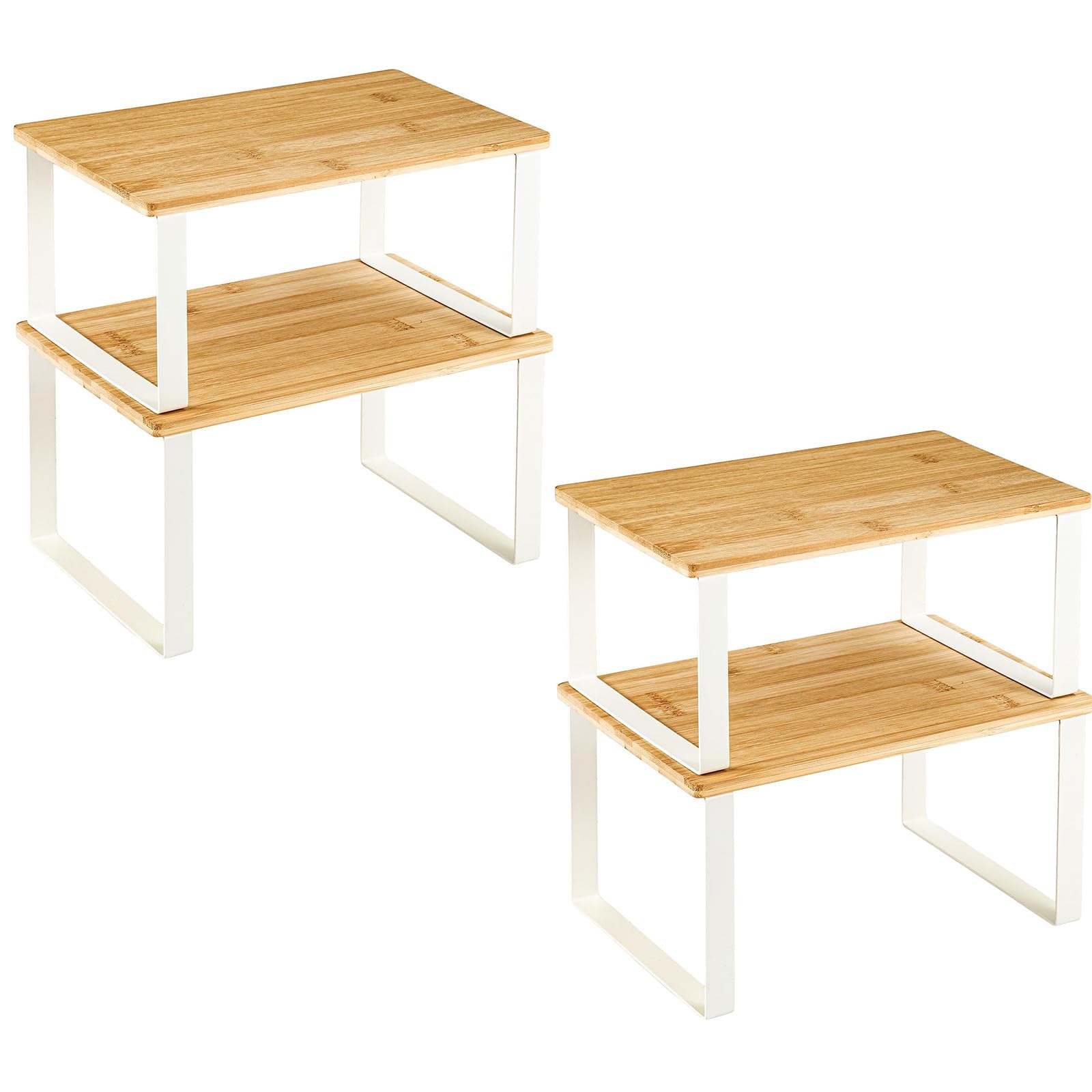 SUNNYNEST Spice Rack, Set of 4 Cupboard Shelf Organiser, Expandable Kitchen Shelf Organiser, Stackable Spice Holder,Multipurpose Storage for Spices, Dishes, Countertop Expansion