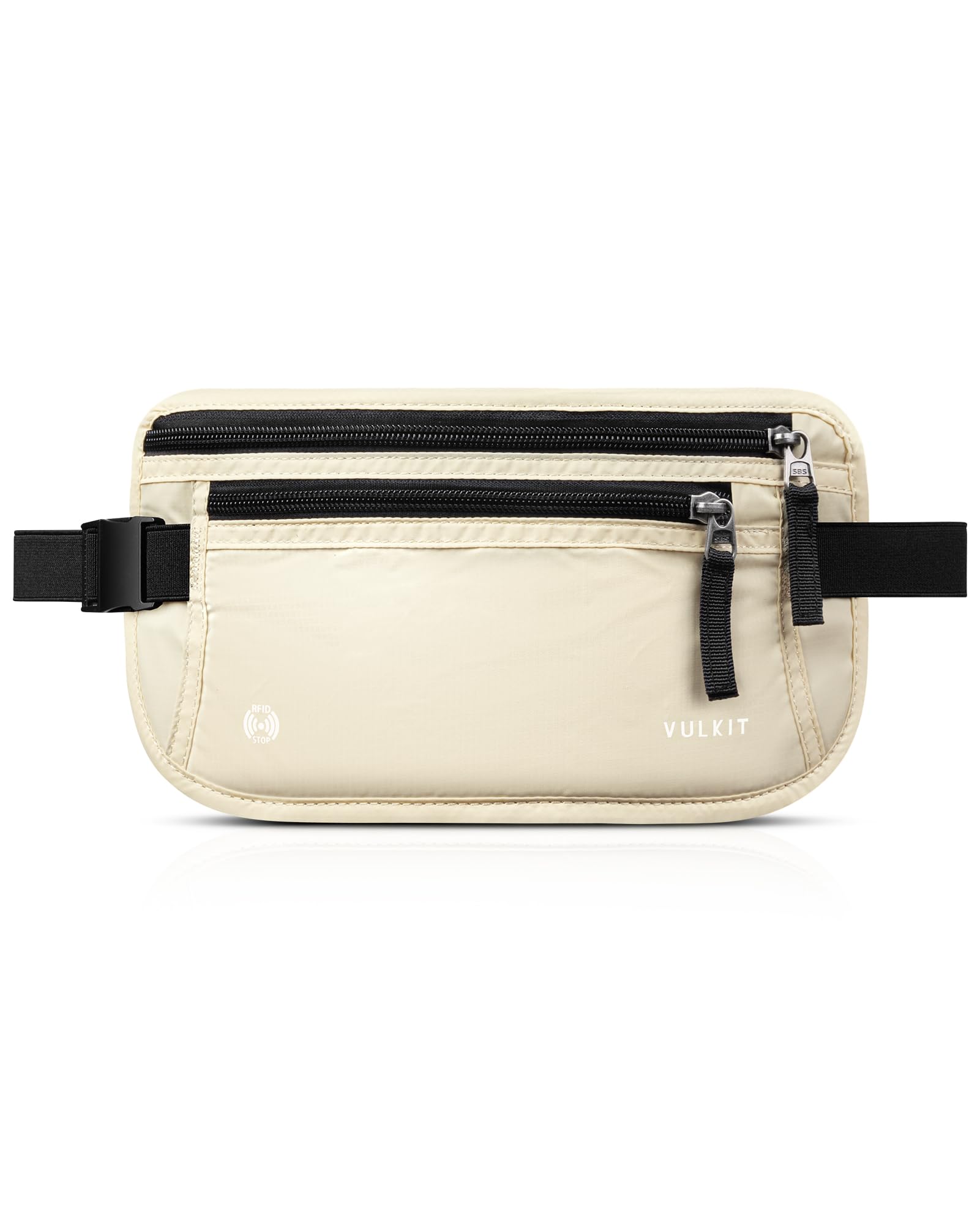 VULKIT Riñonera Viaje para Hombre y Mujer RFID Funda Pasaporte Portadocumentos Viaje Antirrobo Discreta para Teléfono Móvil, Pasaportes, Efectivo - Blanco Crema