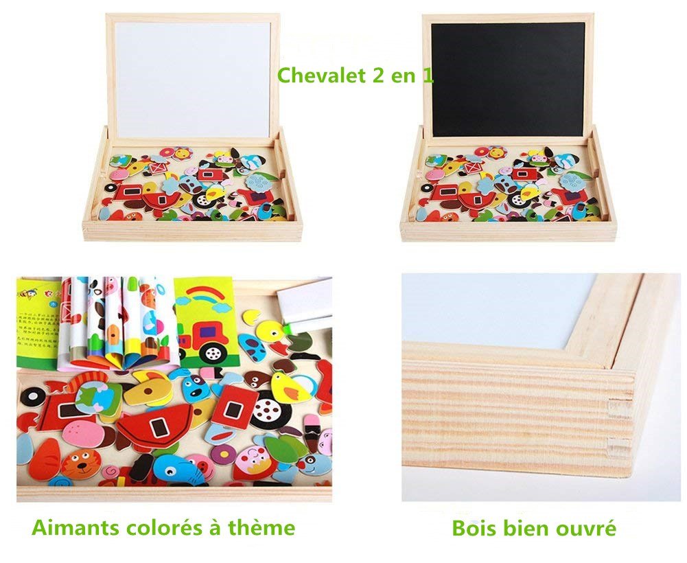 Puzzle Magnétique En Bois 110 Pièces - Animaux Avec Tableau Noir Double Face - Jouet éducatif Montessori 3 Ans Et Plus