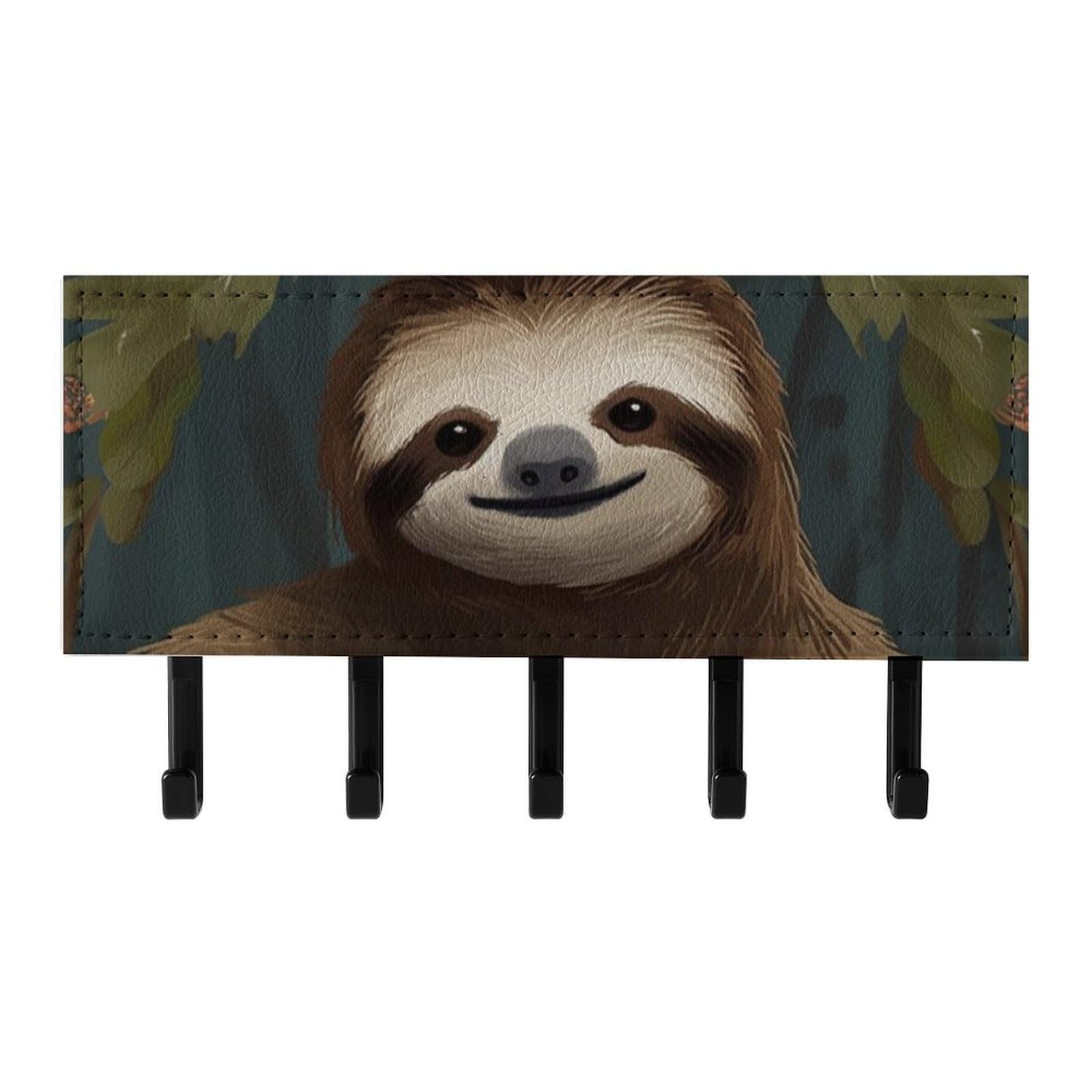 QMNLKH Sloth Wall Mounted Key Rack for Home, No Drilling Key Holder with 5 Hooks, Self Adhesive Keys Chain Organizer for Hallway, Keys Hanger Shelf for Office, Doorway Black
