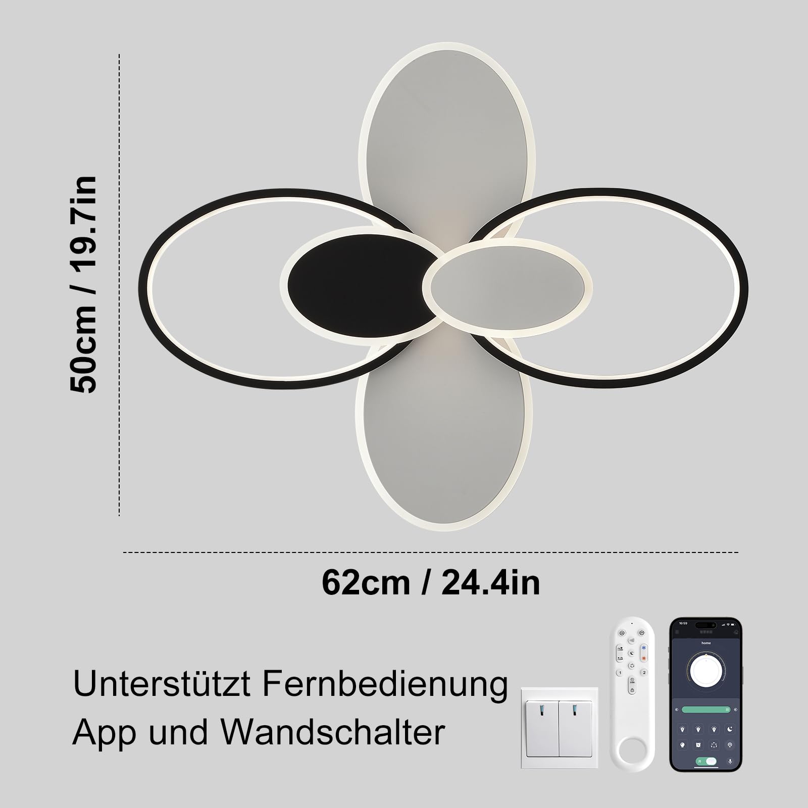 Moderna Dimmerabile Plafoniera LED, 62CM Lampada da Soffitto Moderna ovale, funzione di memoria, timer, Plafoniera Moderna Rotondo Acrilico con Telecomando, per Soggiorno, Camera