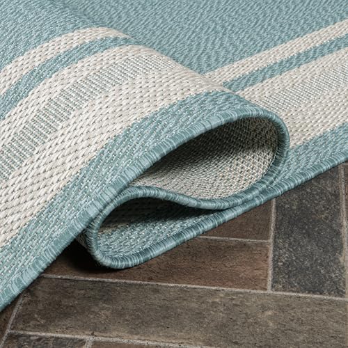 Tapete Jonathan Y James Modern Border Stripe 3x5 Aqua/Beige miniatura 5
