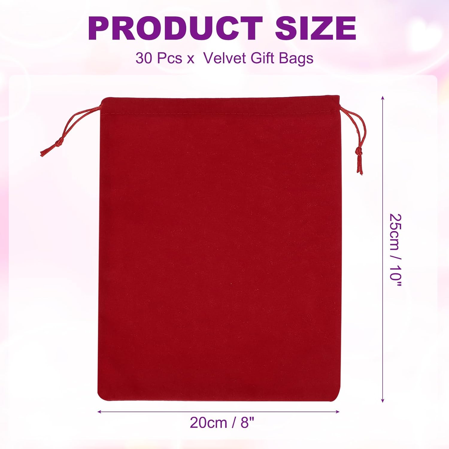 PATIKIL 30 Pcs Velvet Drawstring Bags, 8 x 10 Inch Large Velvet Cloth Jewelry Gift Pouches with Drawstring, Favor Candy Bag Dust Bag for Wedding Birthday Party Christmas, Red - Image 2