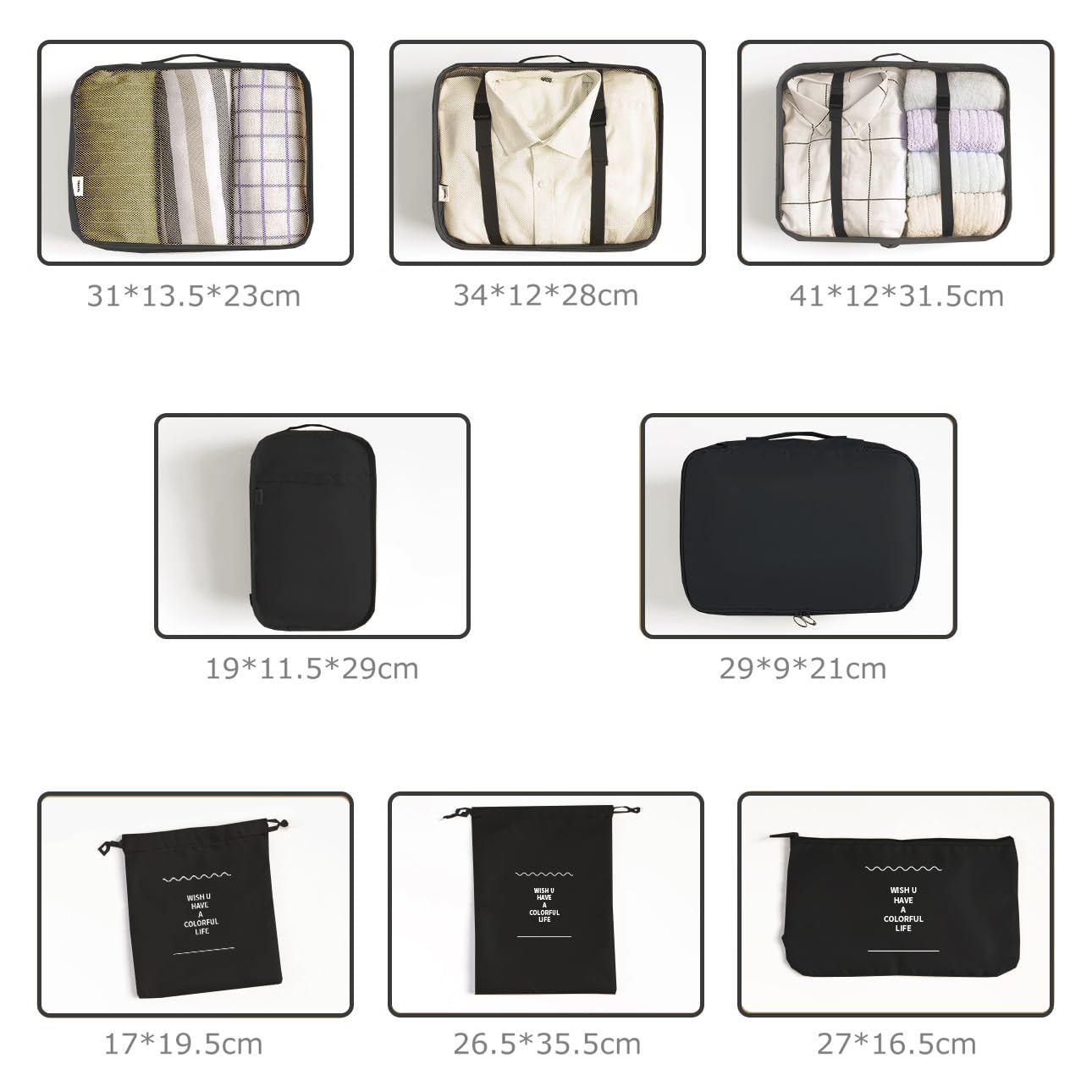 LANSKLBD 6/8 Set Packing Cubes for Suitcases Travel Luggage Packing Organizers,Travel Accessories Essentials Luggage Organizer with Shoe/Tioletry/Laundry Bag (Black, 8 set) view 3