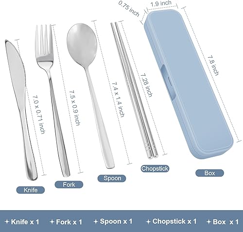 Miniatura 6 de Juego de utensilios de viaje portátiles de 5 piezas con estuche, juego de utensilios de campamento de acero inoxidable 304 de alta calidad,